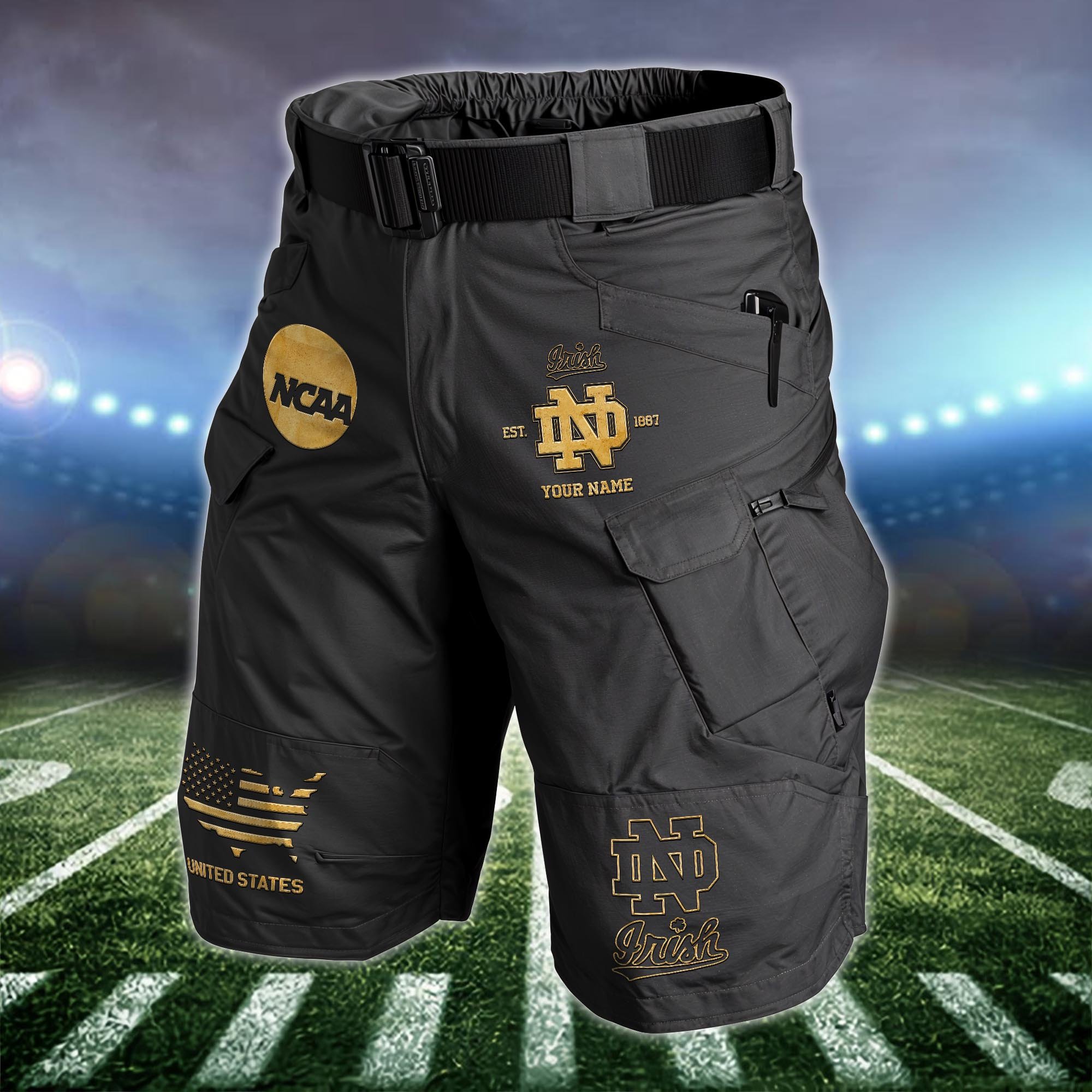 Notre Dame Fighting Irish 2D Summer Men Cargo Short Personalized Your Name, Shorts For Sport Lovers Gift, Fan Gifts ETRG-59819